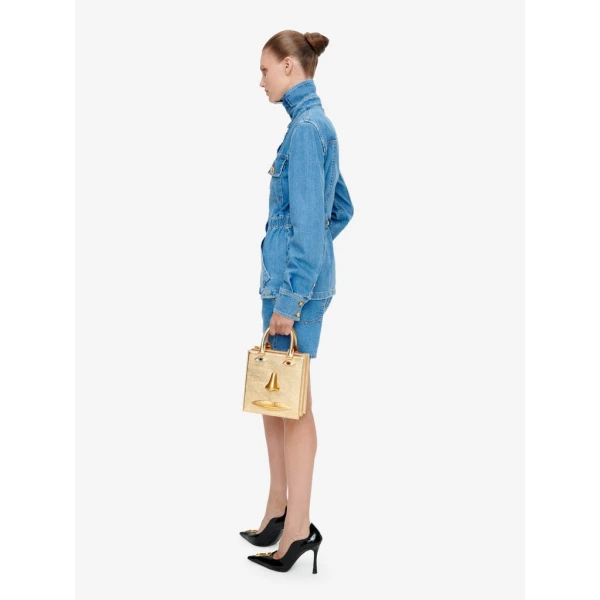 Schiaparelli Smocked Safari Denim Shirt Tops in Schiaparelli Authentic Luxury Fashion at Coveti