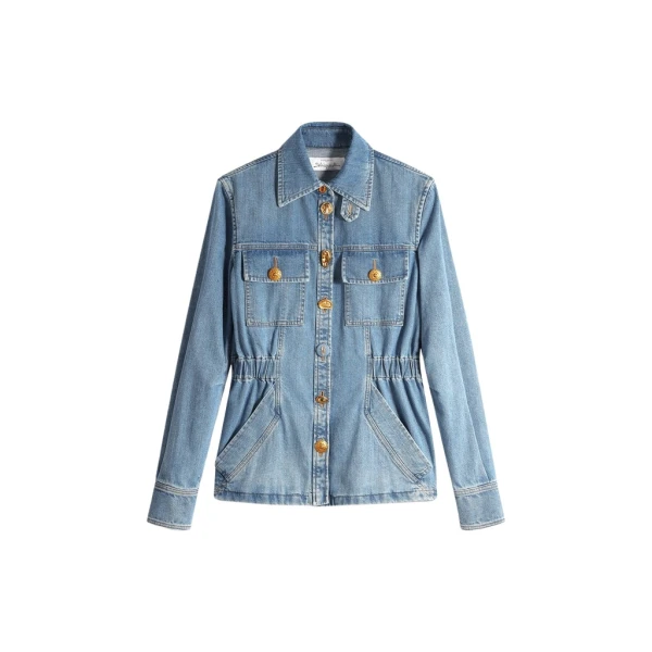 Schiaparelli Smocked Safari Denim Shirt Tops in Schiaparelli Authentic Luxury Fashion at Coveti