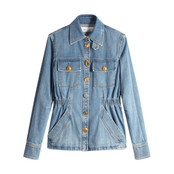Schiaparelli Smocked Safari Denim Shirt Tops in Schiaparelli Authentic Luxury Fashion at Coveti