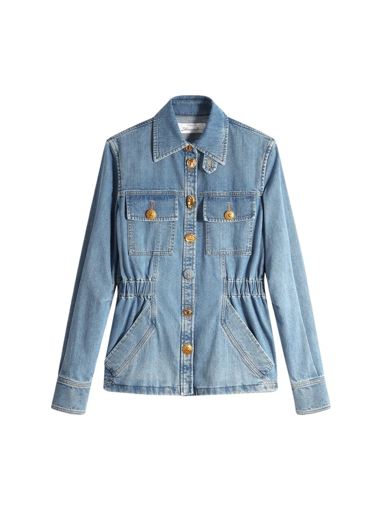 Schiaparelli-Smocked-Safari-Denim-Shirt95362_nobg Schiaparelli Smocked Safari Denim Shirt Tops in Schiaparelli Authentic Luxury Fashion at Coveti