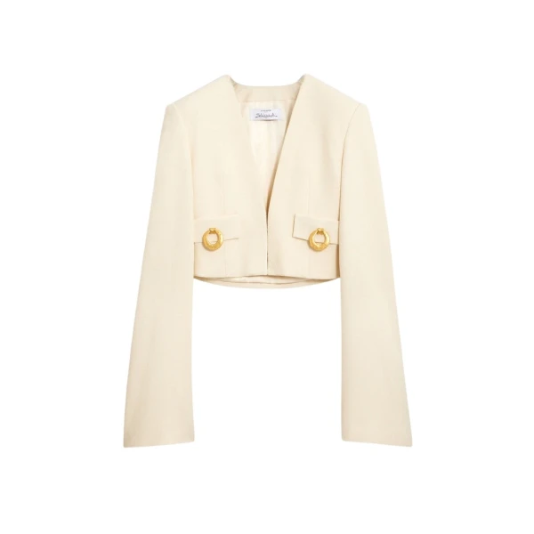 Schiaparelli Square-Shouldered Collareless Jacket Jackets in Schiaparelli Authentic Luxury Fashion at Coveti