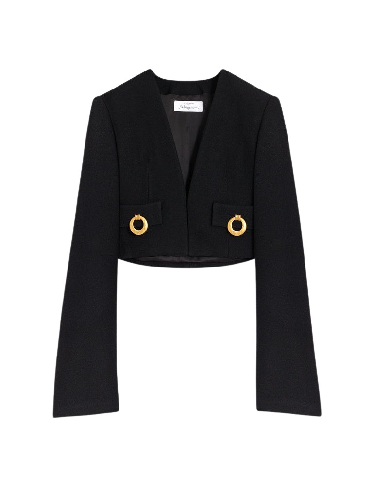 Schiaparelli Square-Shouldered Collarless Jacket Jackets in Schiaparelli Authentic Luxury Fashion at Coveti