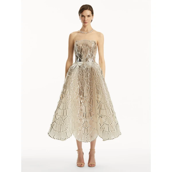 Oscar de la Renta Sequin & Crystal Scallop Embroidered Gown - Oscar de la Renta Dresses - American Couture - Shop at Coveti