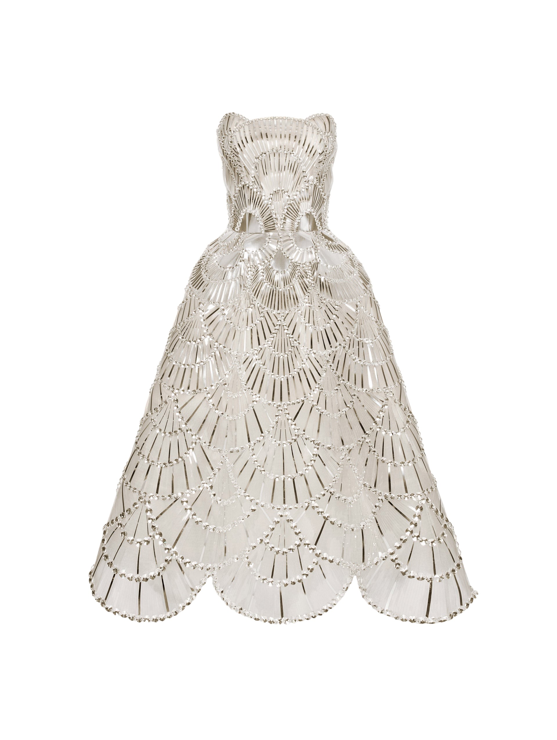 Oscar de la Renta Sequin & Crystal Scallop Embroidered Gown