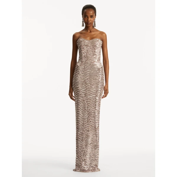 Oscar de la Renta Sequin & Crystal Wave Embroidered Gown - Oscar de la Renta Dresses - American Couture - Shop at Coveti