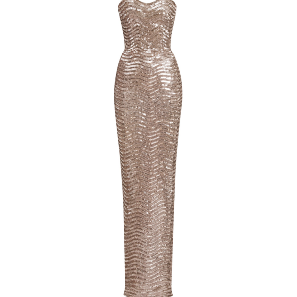 Oscar de la Renta Sequin & Crystal Wave Embroidered Gown - Oscar de la Renta Dresses - American Couture - Shop at Coveti