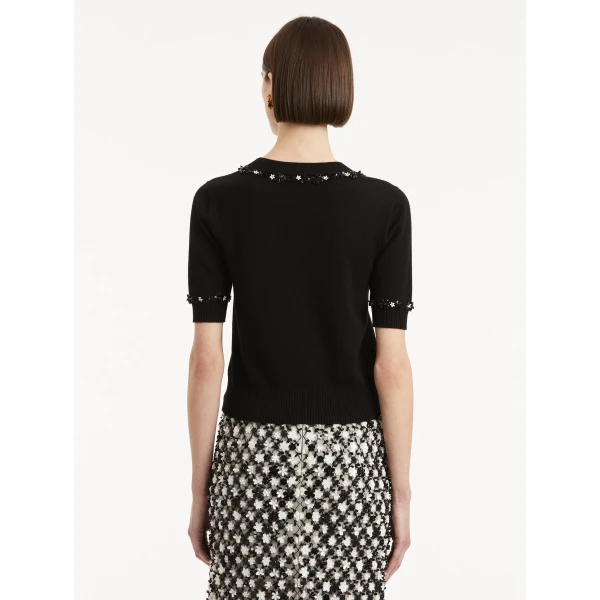 Oscar de la Renta Sequin Floret Trim Pullover - Oscar de la Renta Knitwear - American Couture - Shop at Coveti