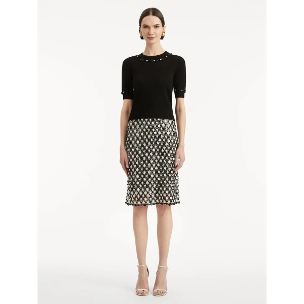 Oscar de la Renta Sequin Floret Trim Pullover - Oscar de la Renta Knitwear - American Couture - Shop at Coveti