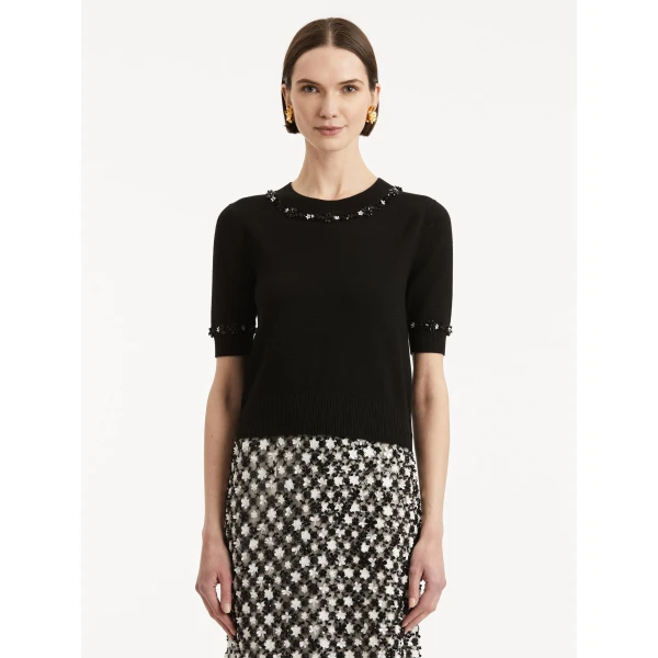 Oscar de la Renta Sequin Floret Trim Pullover - Oscar de la Renta Knitwear - American Couture - Shop at Coveti