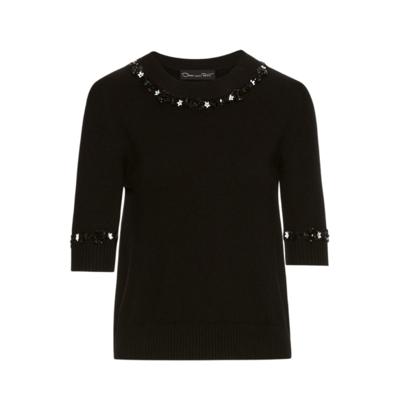 Oscar de la Renta Sequin Floret Trim Pullover - Oscar de la Renta Knitwear - American Couture - Shop at Coveti