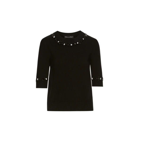 Oscar de la Renta Sequin Floret Trim Pullover - Oscar de la Renta Knitwear - American Couture - Shop at Coveti