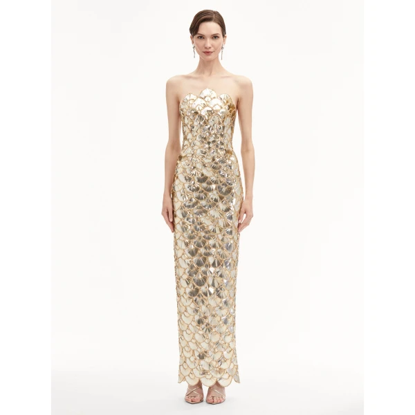 Oscar de la Renta Sequin Scallop Embroidered Gown - Oscar de la Renta Dresses - American Couture - Shop at Coveti
