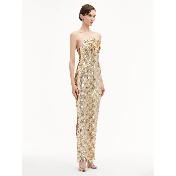 Oscar de la Renta Sequin Scallop Embroidered Gown - Oscar de la Renta Dresses - American Couture - Shop at Coveti
