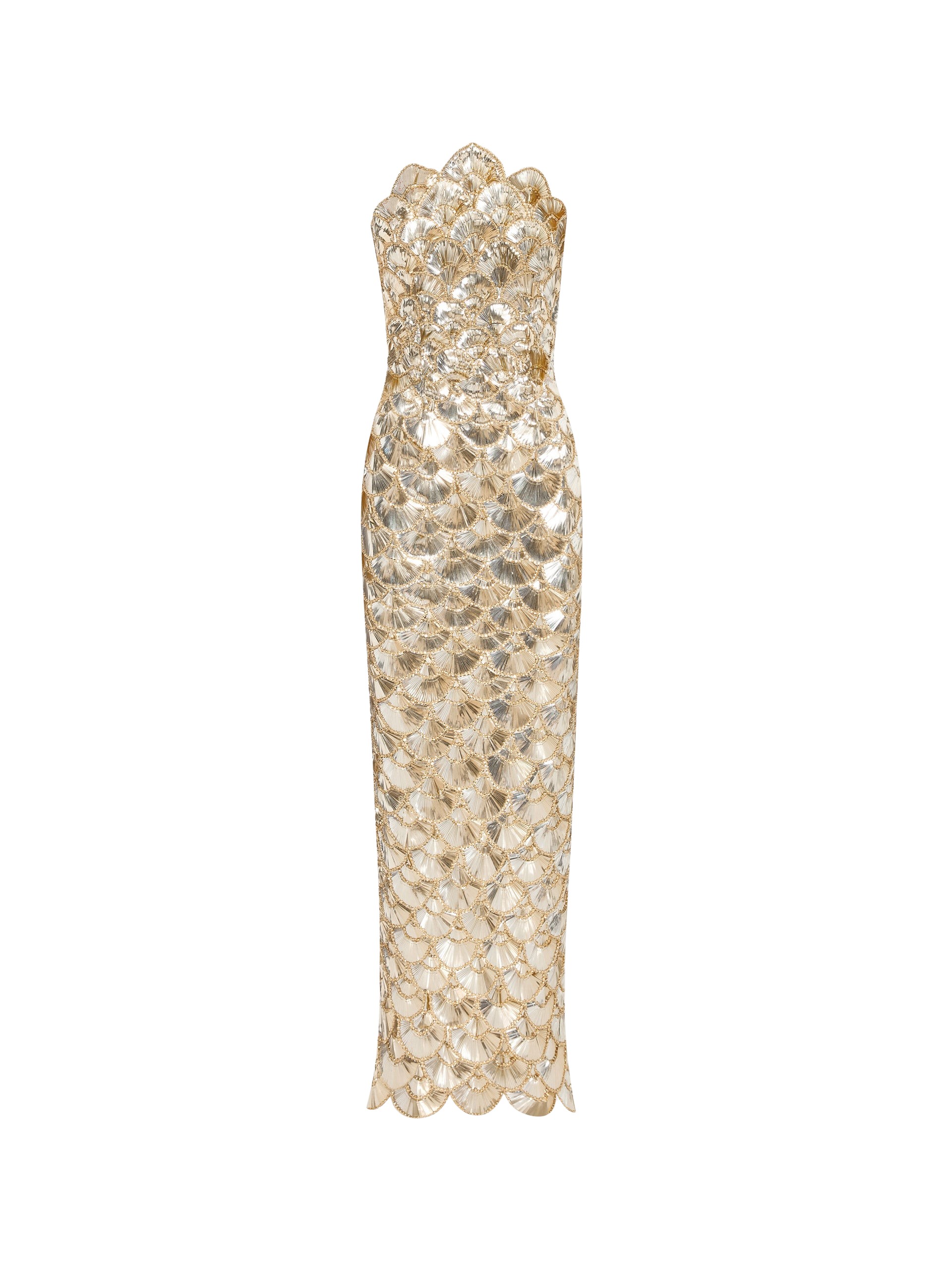 Oscar de la Renta Sequin Scallop Embroidered Gown