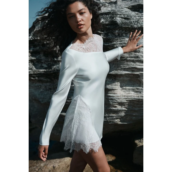 Shona Joy Allegra Lace Panelled Mini Dress - Shona Joy Dresses - Australian Designer Fashion at Coveti
