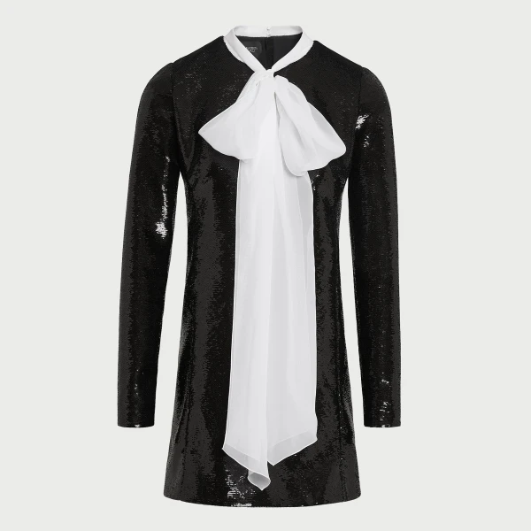 Giambattista Valli Short Black Sequin Dress With Self-Tie Neck - Giambattista Valli Dresses - Romantic Couture - Shop at Coveti