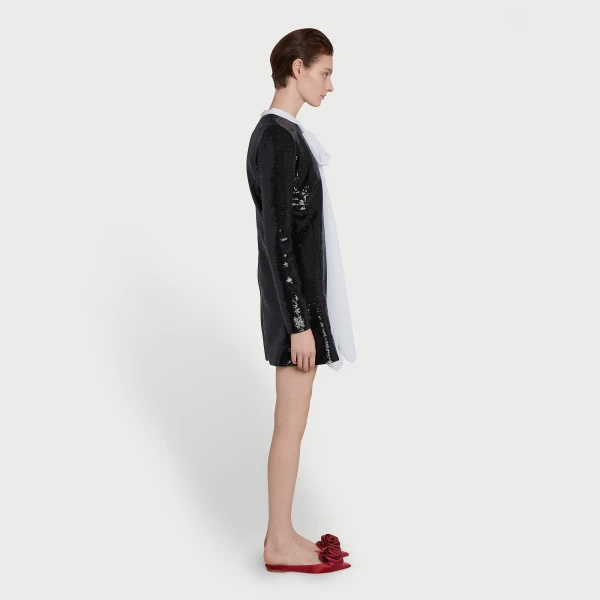 Giambattista Valli Short Black Sequin Dress With Self-Tie Neck - Giambattista Valli Dresses - Romantic Couture - Shop at Coveti