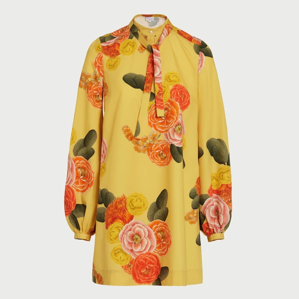 Giambattista Valli Short Blossoms Mustard Poplin Dress - Giambattista Valli Dresses - Romantic Couture - Shop at Coveti