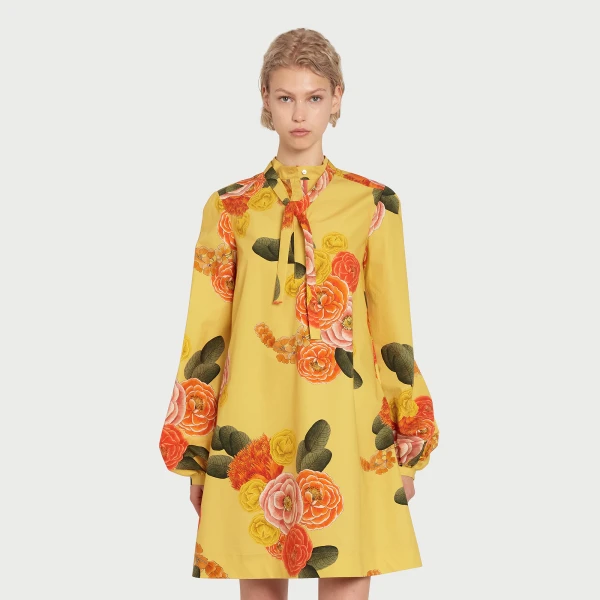 Giambattista Valli Short Blossoms Mustard Poplin Dress - Giambattista Valli Dresses - Romantic Couture - Shop at Coveti