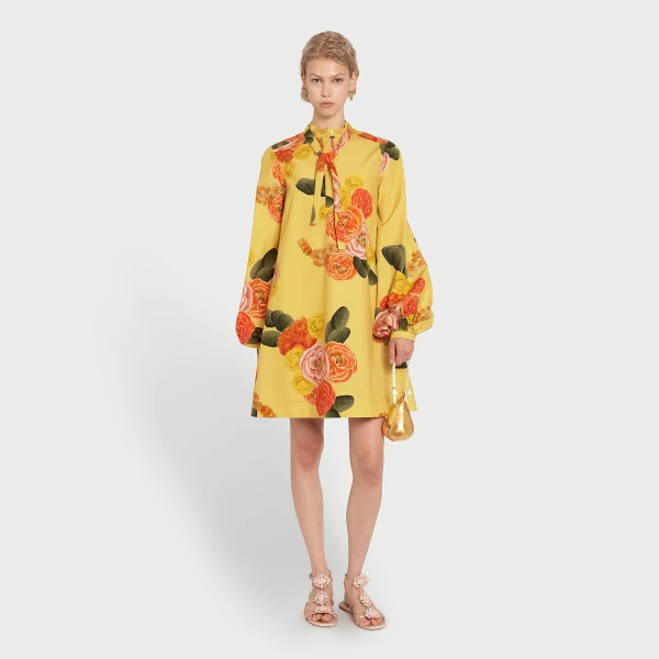 Giambattista Valli Short Blossoms Mustard Poplin Dress - Giambattista Valli Dresses - Romantic Couture - Shop at Coveti