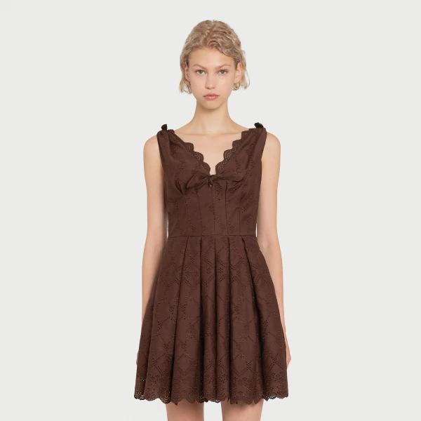 Giambattista Valli Short Brown Saint-Gall Embroidery Dress - Giambattista Valli Dresses - Romantic Couture - Shop at Coveti