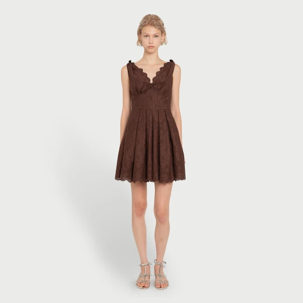Giambattista Valli Short Brown Saint-Gall Embroidery Dress - Giambattista Valli Dresses - Romantic Couture - Shop at Coveti