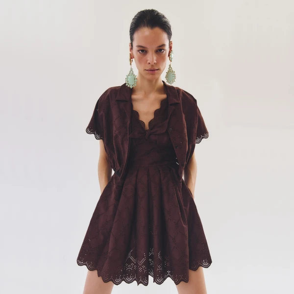 Giambattista Valli Short Brown Saint-Gall Embroidery Dress - Giambattista Valli Dresses - Romantic Couture - Shop at Coveti