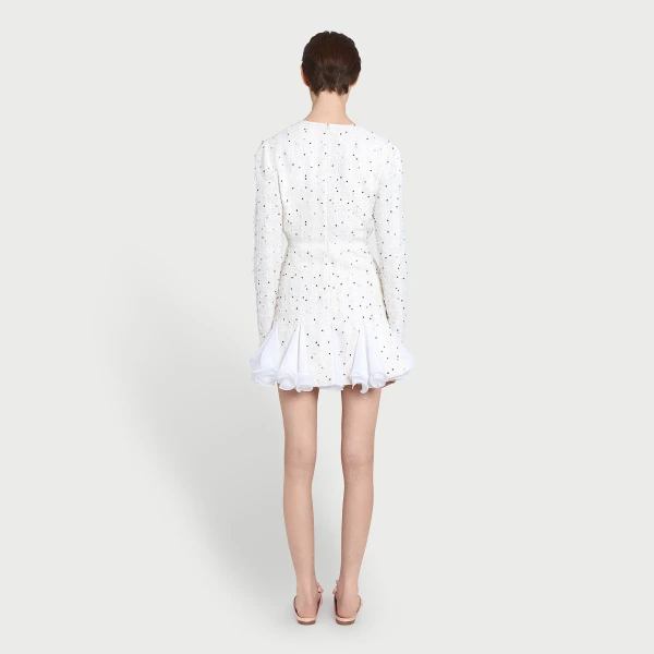 Giambattista Valli Short Ivory Dress With Black Polka Dots And Ruffles In Bouclé - Giambattista Valli Dresses - Romantic Couture - Shop at Coveti