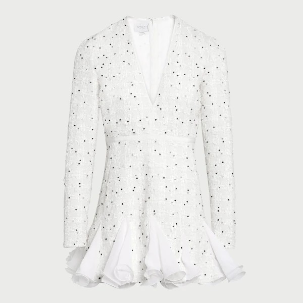 Giambattista Valli Short Ivory Dress With Black Polka Dots And Ruffles In Bouclé - Giambattista Valli Dresses - Romantic Couture - Shop at Coveti