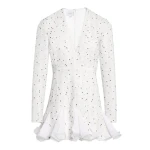Giambattista Valli Short Ivory Dress With Black Polka Dots And Ruffles In Bouclé - Giambattista Valli Dresses - Romantic Couture - Shop at Coveti