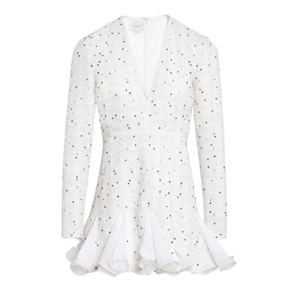 Giambattista Valli Short Ivory Dress With Black Polka Dots And Ruffles In Bouclé - Giambattista Valli Dresses - Romantic Couture - Shop at Coveti