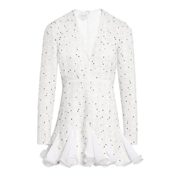 Giambattista Valli Short Ivory Dress With Black Polka Dots And Ruffles In Bouclé - Giambattista Valli Dresses - Romantic Couture - Shop at Coveti