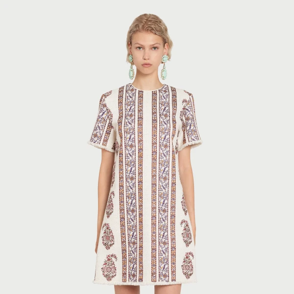 Giambattista Valli Short Ivory Embroidered Paisley Bouclé Dress - Giambattista Valli Dresses - Romantic Couture - Shop at Coveti