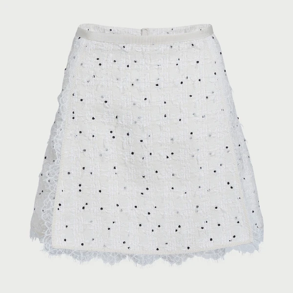 Giambattista Valli Short Ivory Skirt With Black Polka Dots In Bouclé - Giambattista Valli Skirts - Romantic Couture - Shop at Coveti