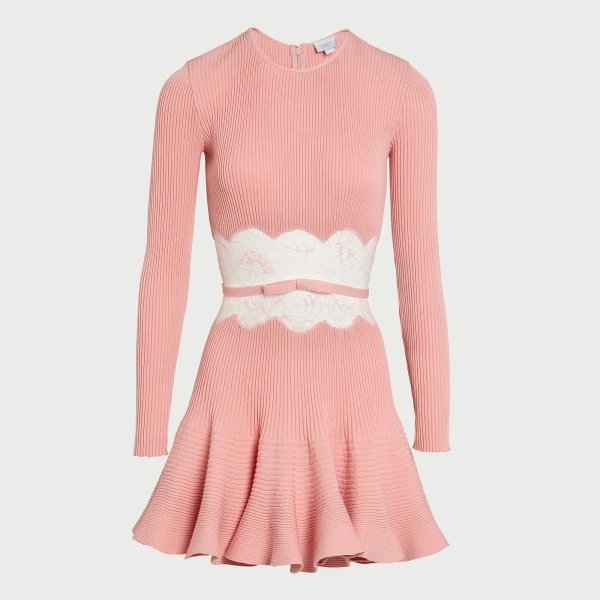 Giambattista Valli Short Pink Knit Dress With Lace - Giambattista Valli Dresses - Romantic Couture - Shop at Coveti