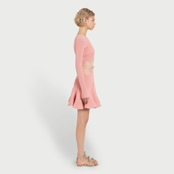 Giambattista Valli Short Pink Knit Dress With Lace - Giambattista Valli Dresses - Romantic Couture - Shop at Coveti