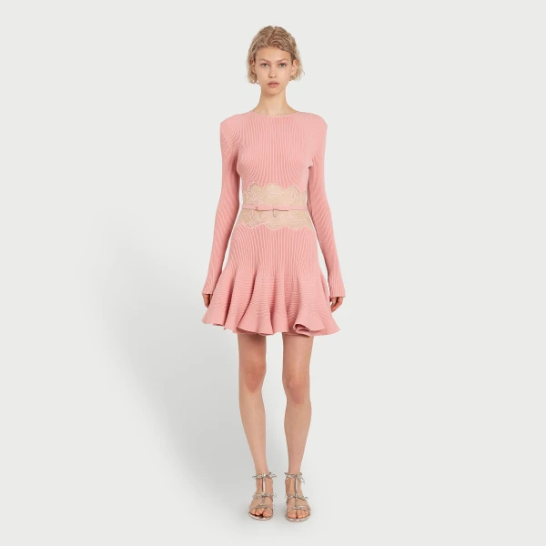Giambattista Valli Short Pink Knit Dress With Lace - Giambattista Valli Dresses - Romantic Couture - Shop at Coveti