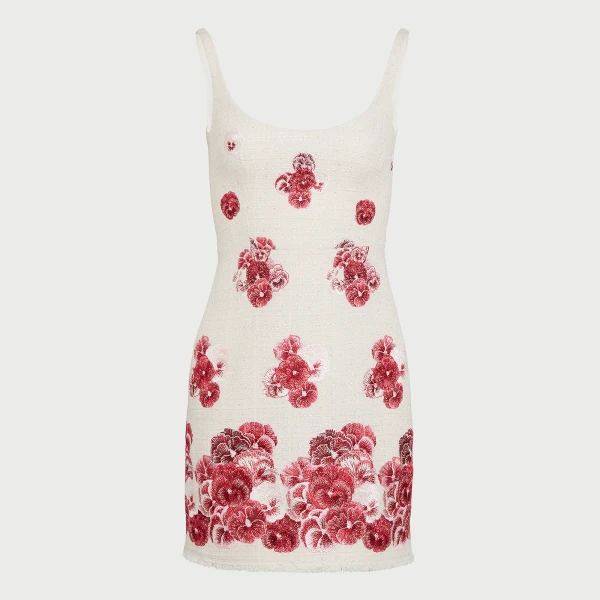 Giambattista Valli Short Ruby Pansies Embroidered Bouclé Slip Dress - Giambattista Valli Dresses - Romantic Couture - Shop at Coveti