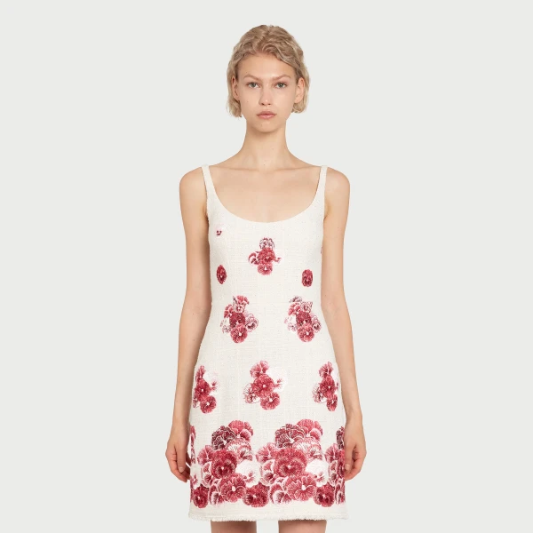 Giambattista Valli Short Ruby Pansies Embroidered Bouclé Slip Dress - Giambattista Valli Dresses - Romantic Couture - Shop at Coveti