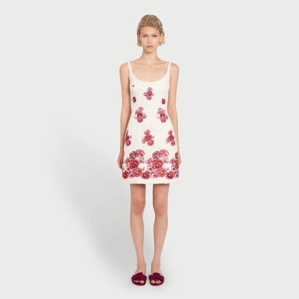 Giambattista Valli Short Ruby Pansies Embroidered Bouclé Slip Dress - Giambattista Valli Dresses - Romantic Couture - Shop at Coveti