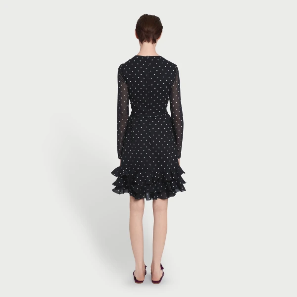 Giambattista Valli Short Silk Black Dress With White Polka Dots And Ruffles - Giambattista Valli Dresses - Romantic Couture - Shop at Coveti