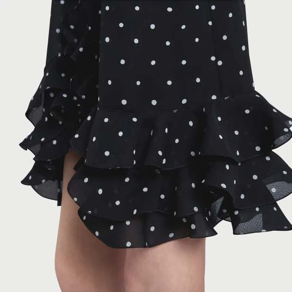 Giambattista Valli Short Silk Black Dress With White Polka Dots And Ruffles - Giambattista Valli Dresses - Romantic Couture - Shop at Coveti