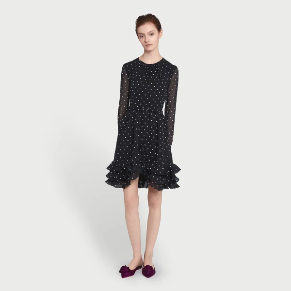 Giambattista Valli Short Silk Black Dress With White Polka Dots And Ruffles - Giambattista Valli Dresses - Romantic Couture - Shop at Coveti