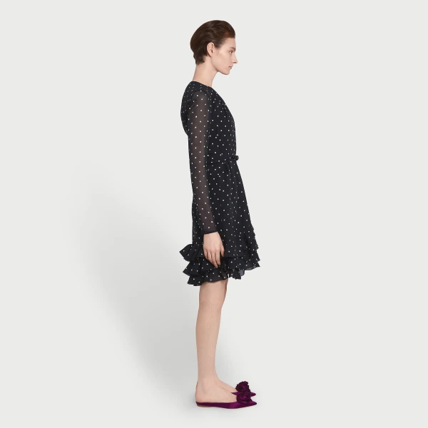 Giambattista Valli Short Silk Black Dress With White Polka Dots And Ruffles - Giambattista Valli Dresses - Romantic Couture - Shop at Coveti