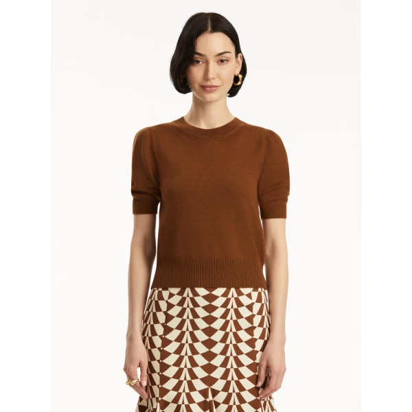 Oscar de la Renta Short Sleeve Wool Pullover - Oscar de la Renta Knitwear - American Couture - Shop at Coveti
