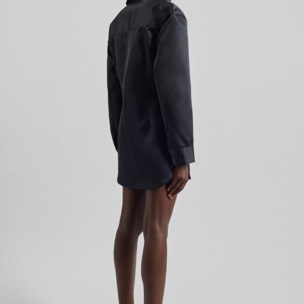 The Frankie Shop Akita Satin Cinched Shirt Dress - Black - Oversized Minimalist Tops in Black - Shop at Coveti