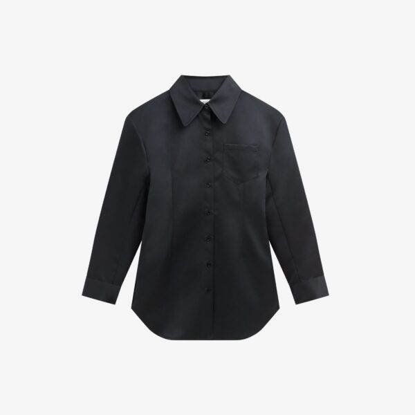 The Frankie Shop Akita Satin Cinched Shirt Dress - Black - Oversized Minimalist Tops in Black - Shop at Coveti