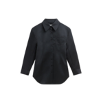 The Frankie Shop Akita Satin Cinched Shirt Dress - Black - Oversized Minimalist Tops in Black - Shop at Coveti