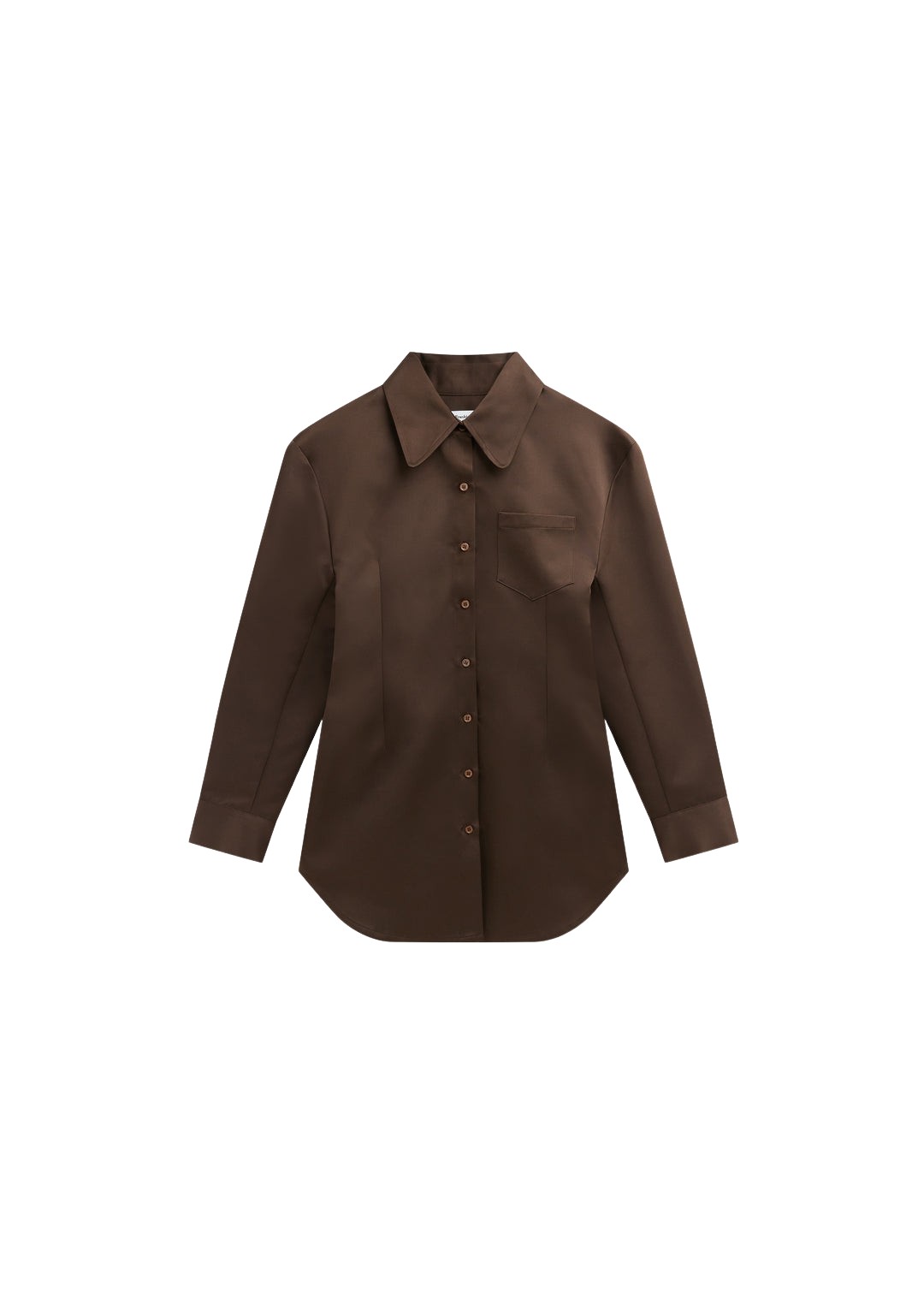 The-Frankie-Shop-Akita-Satin-Cinched-Shirt-Dress-Brown-coveti-895684_nobg The Frankie Shop Akita Satin Cinched Shirt Dress - Brown - Oversized Minimalist Tops in Brown - Shop at Coveti