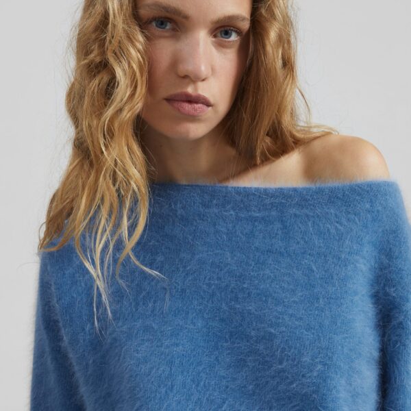 The Frankie Shop Almere Fuzzy Sweater - Cobalt - Oversized Minimalist Knitwear in Blue - Shop at Coveti